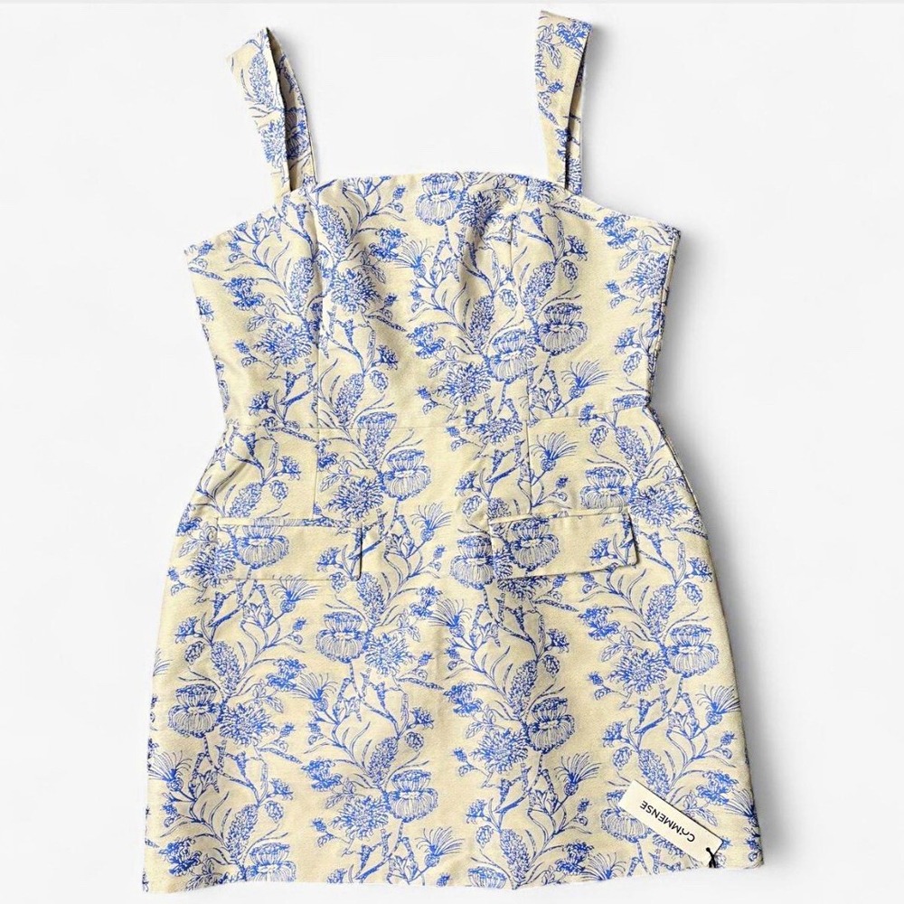 Commense Flora Blue Floral Jacquard Mini Dress NWT Size XL Y2K Square Neck